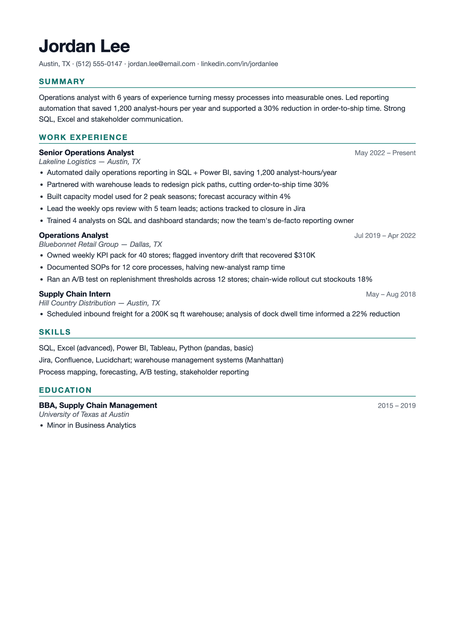 Preview of the free ATS-friendly resume template - single-column chronological format